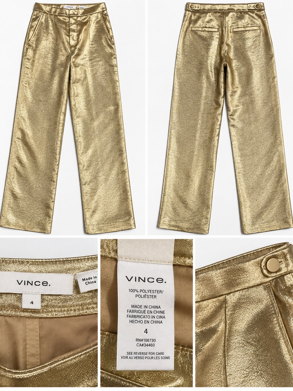 Vince Metallic Gold Wide-Leg Pants